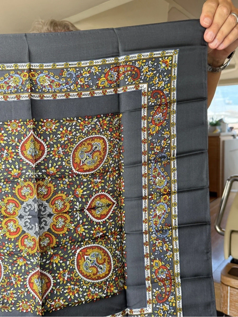 Liberty of London Gray Paisley Floral Vintage Scarf with Colorful Accents